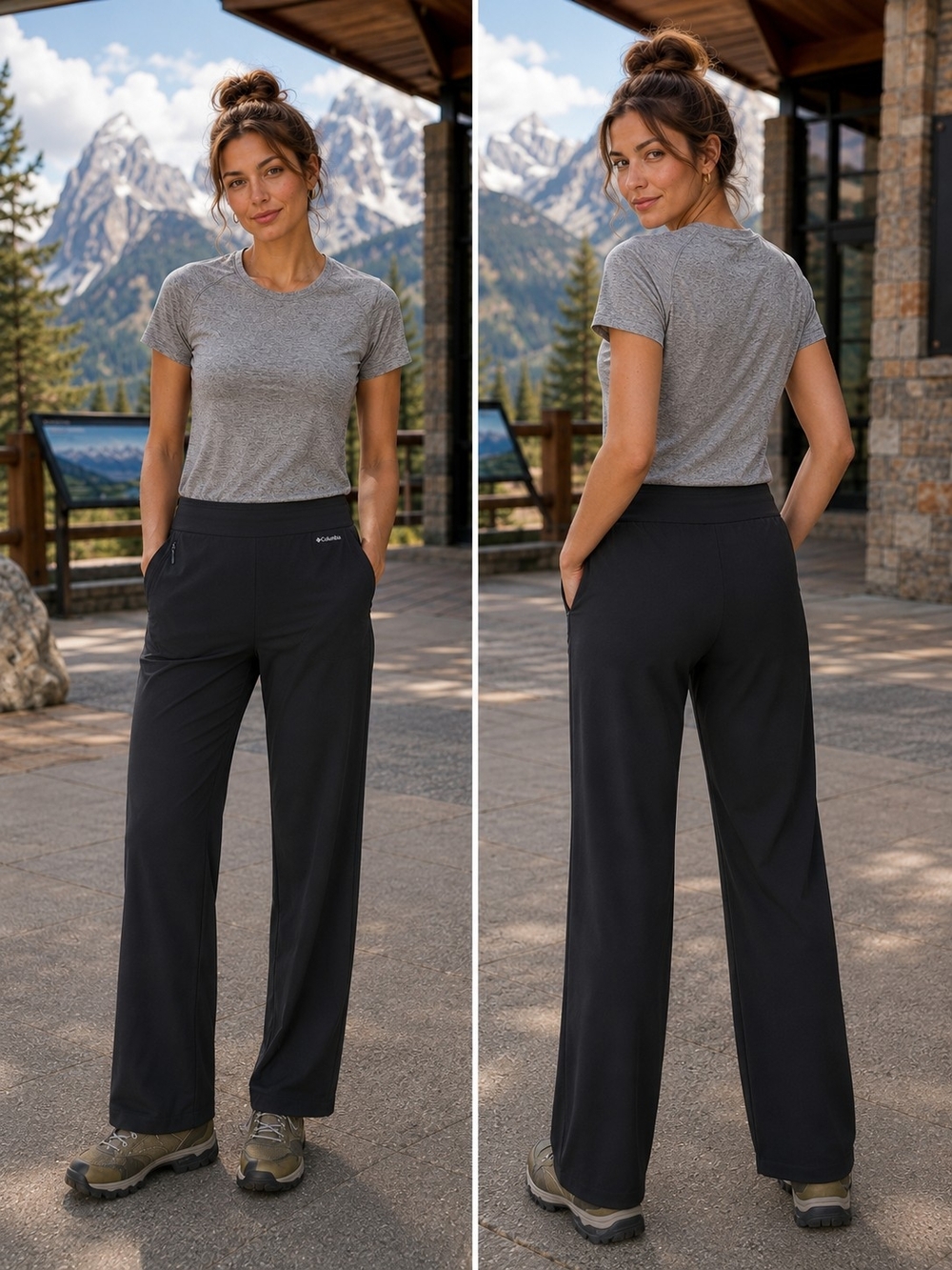 Columbia Women's 1X Tall Black Wide Leg Hiking Travel Pants UPF Stretch